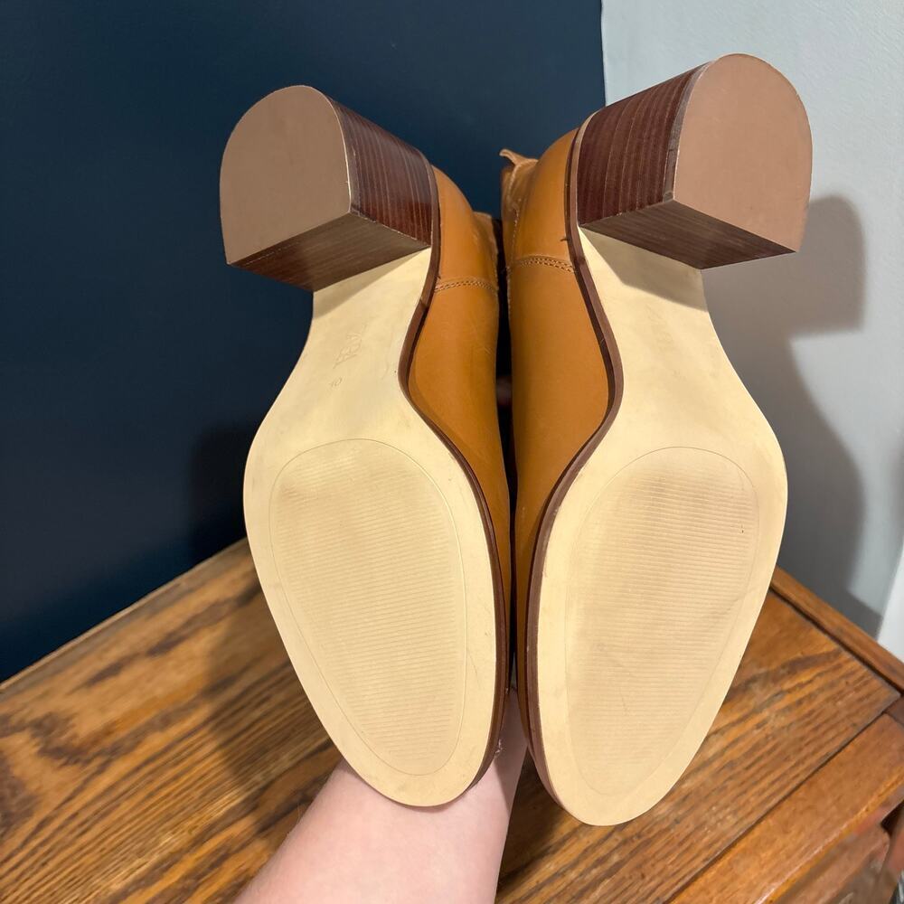 Zara Leather Knee High Block Heel Pull On Boots - Picture 8 of 15